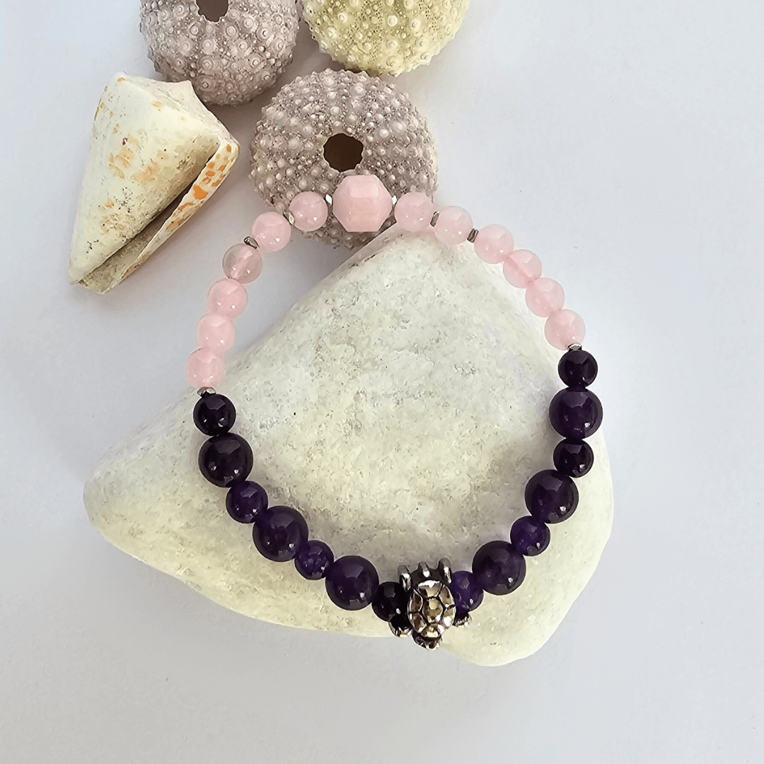 Pulsera Cuarzo Rosa y Amatista