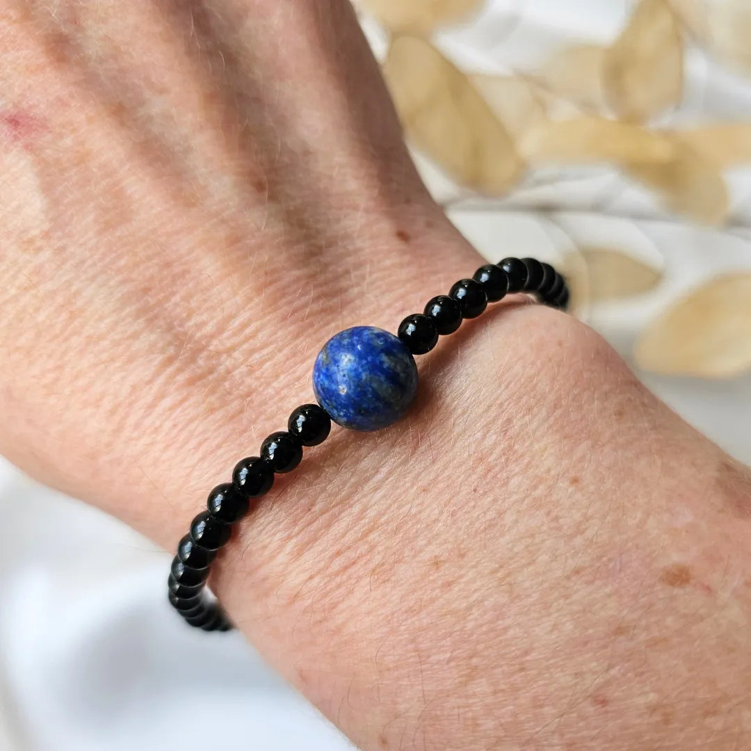 Pulsera Tibetana Lapislázuli con Obsidiana Negra| Equilibrio y Protección