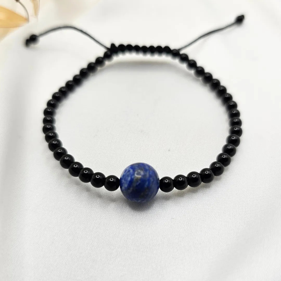 Pulsera Tibetana Lapislázuli con Obsidiana Negra| Equilibrio y Protección