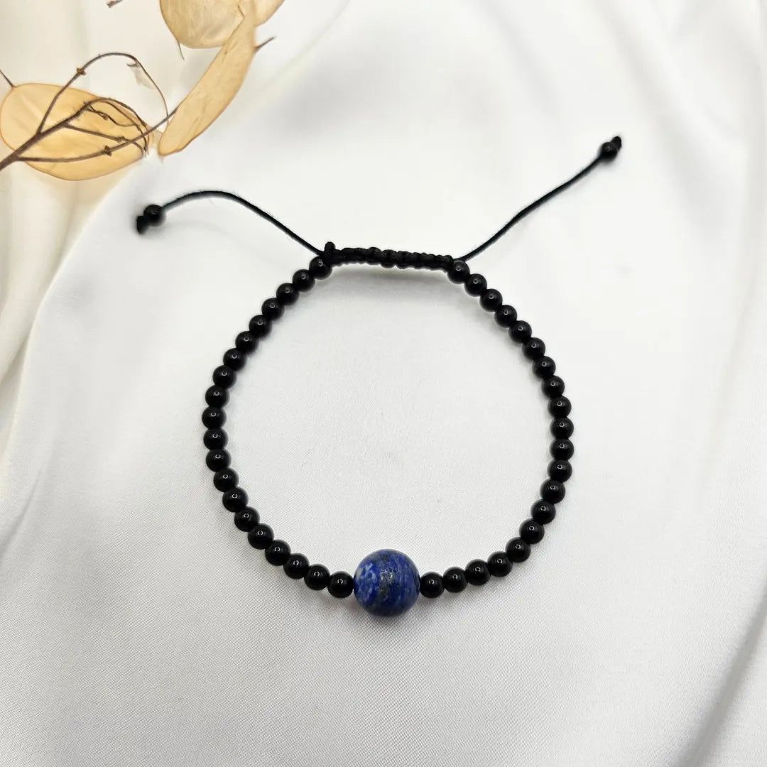 Pulsera Tibetana Lapislázuli con Obsidiana Negra| Equilibrio y Protección